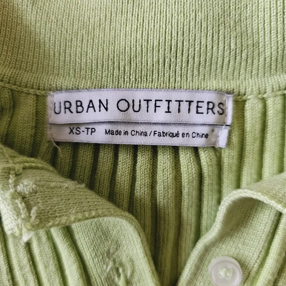 Urban Outfitters Lime Green Stretch Ribbed Collared Crop Top Size XS - Picture 6 of 6